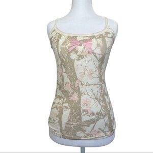 Light cream and pink Cami Tank with Embroidered Bow
